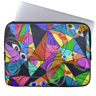 Surreal Abstract Geometric Patterns with Eyes  Laptop Sleeve
