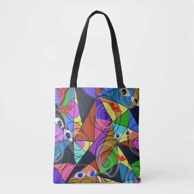 Surreal Abstract Geometric Patterns with Eyes  Tote Bag (Front)