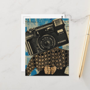 Surreal Abstract Person with a Retro Camera Head Postcard