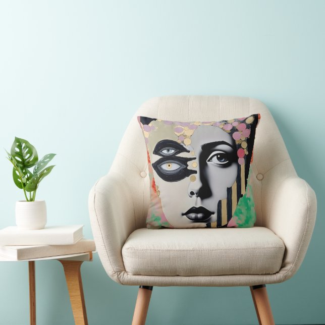 surreal abstract woman throw pillow (Chair)
