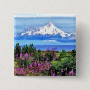 Surreal Alaskan Wilderness painting 2 Inch Square Button