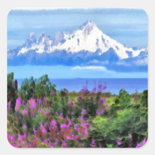 Surreal Alaskan Wilderness painting Square Sticker