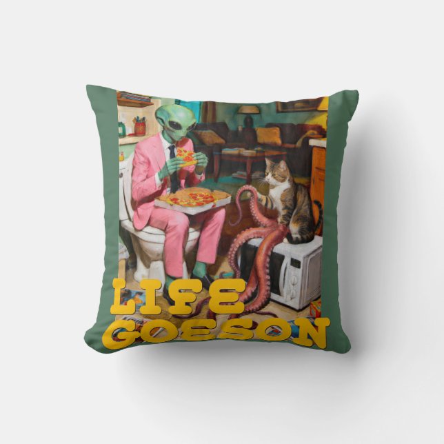 Surreal Alien Pizza Moment  Throw Pillow (Front)