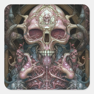 Surreal Anatomy Skull Horror Sci-Fi Art  Square Sticker