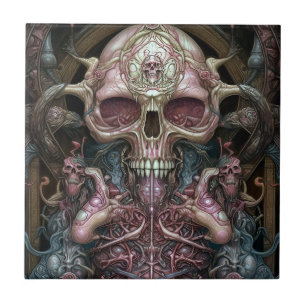 Surreal Anatomy Skull Horror Sci-Fi Art Tile
