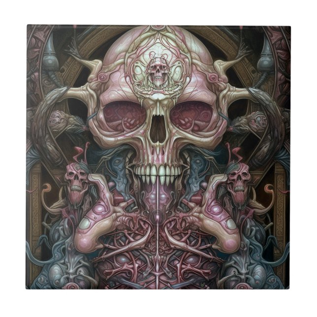 Surreal Anatomy Skull Horror Sci-Fi Art  Tile (Front)