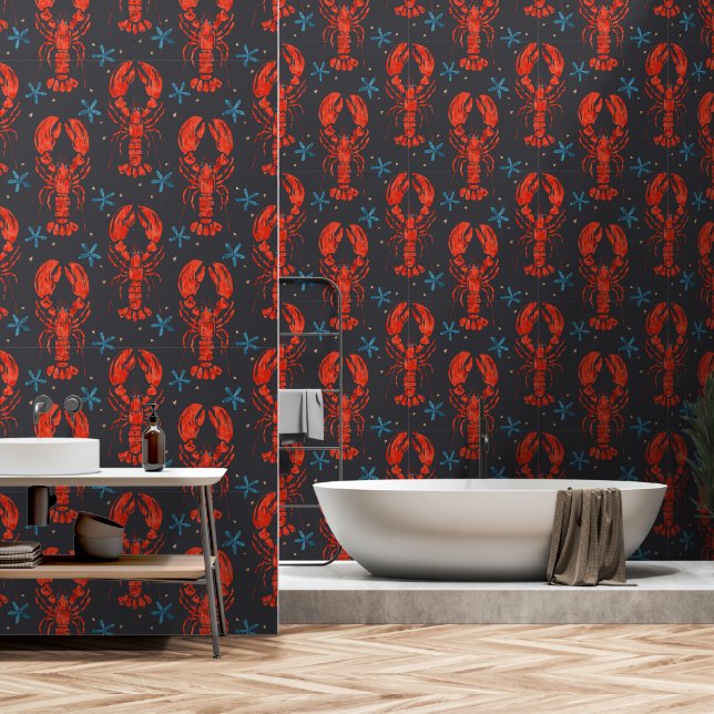 Surreal Animal Design With Lobster Pattern. Wallpaper (Bathroom)