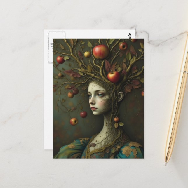 Surreal Apple Tree Woman Postcard (Front/Back In Situ)