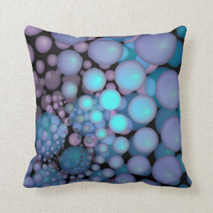 Surreal Art Fractal Turquoise Balls Throw Pillow