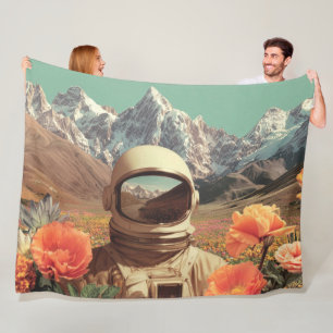 Surreal Astronaut In Flower Field Fleece Blanket