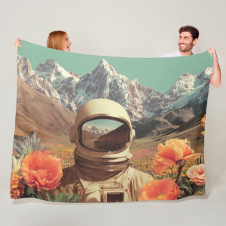 Surreal Astronaut In Flower Field Fleece Blanket