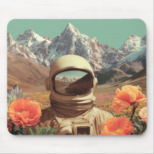 Surreal Astronaut In Flower Field Mouse Pad
