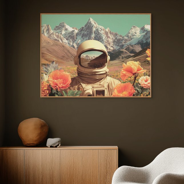 Surreal Astronaut In Flower Field Poster (Surreal Astronaut In Flower Field)