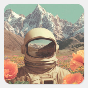 Surreal Astronaut In Flower Field Square Sticker