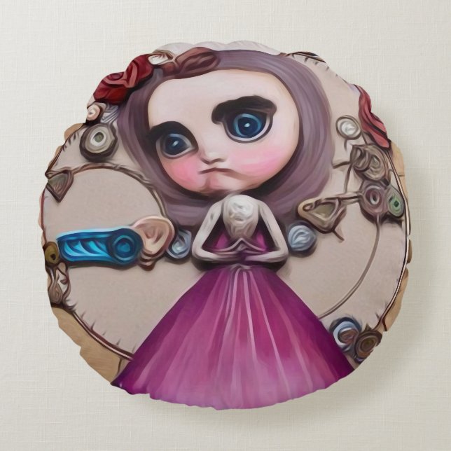 Surreal Baby Face Doll Round Pillow (Front)