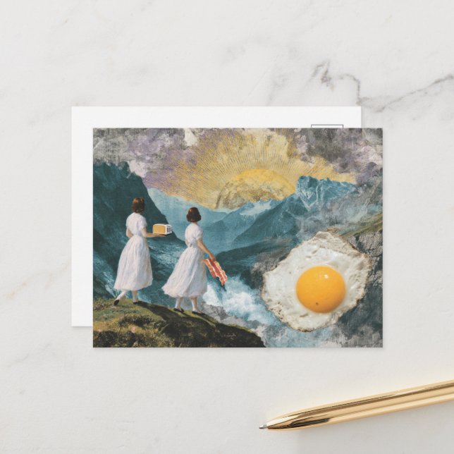 Surreal Bacon and Eggs in the Mountains Postcard (Front/Back In Situ)