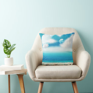 Surreal beach and space throw pillow