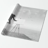 surreal black and white art painter drawing on a c