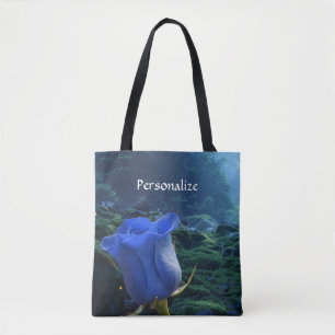 Surreal Blue Rose in Magical Forest Personalize Tote Bag