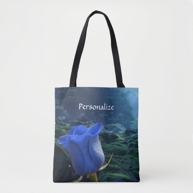 Surreal Blue Rose in Magical Forest Personalize Tote Bag (Front)