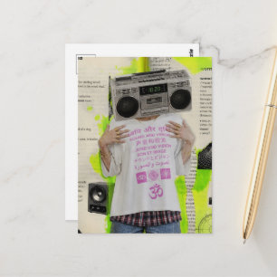 Surreal Boombox Woman Collage Postcard