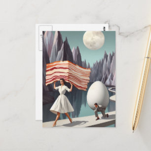 Surreal Breakfast People Giant Egg and Bacon Postcard