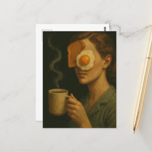 Surreal Breakfast Woman Toast Egg and Coffee Postcard