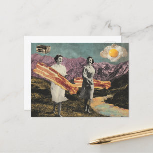 Surreal Breakfast Woman with Bacon and Eggs Postcard