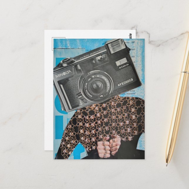 Surreal Camera Woman Collage Postcard (Front/Back In Situ)