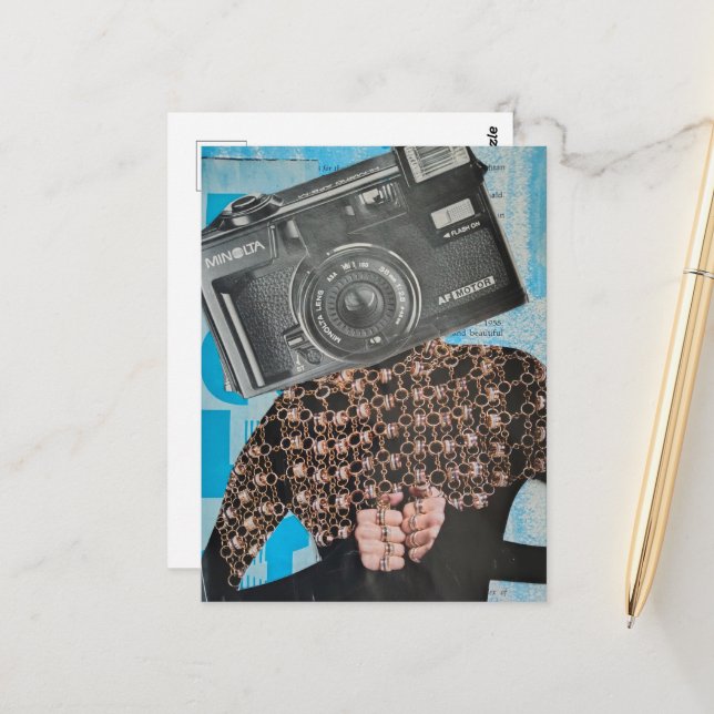 Surreal Camera Woman Collage Postcard (Front/Back In Situ)
