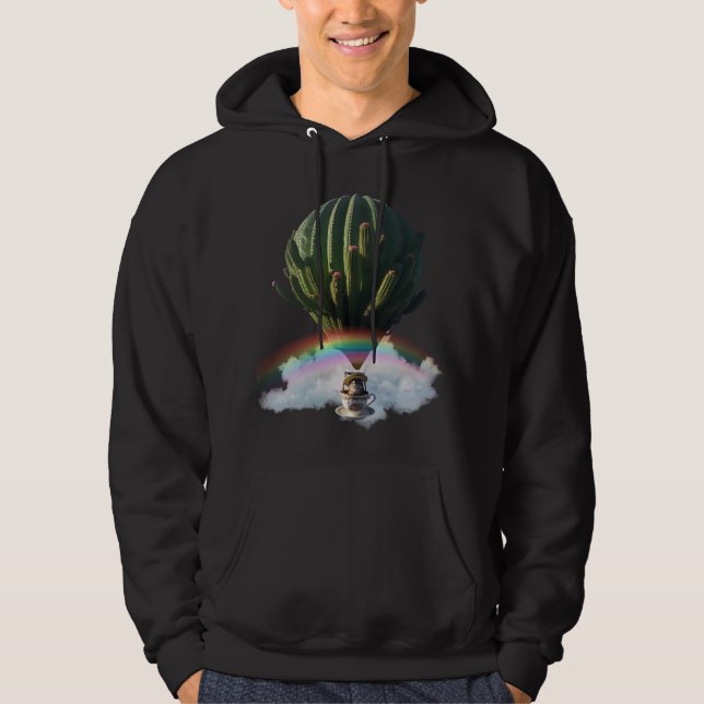 Surreal Cat Hot Air Balloon with Cactus & Rainbow Hoodie (Front)