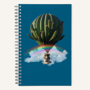 Surreal Cat Hot Air Balloon with Cactus & Rainbow Notebook