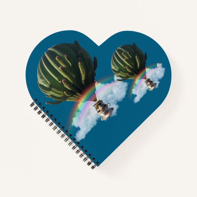 Surreal Cat Hot Air Balloon with Cactus & Rainbow Notebook (Front)