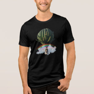 Surreal Cat Hot Air Balloon with Cactus & Rainbow Tri-Blend Shirt