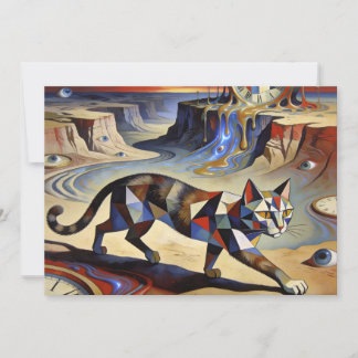 Surreal Cat Melting Clocks Dali Picasso Inspired Invitation