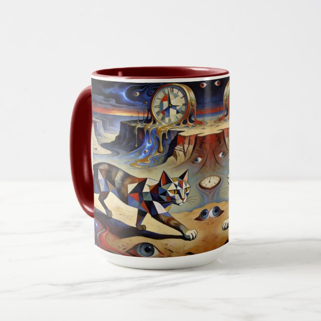 Surreal Cat Melting Clocks Dali Picasso Inspired Mug (Front Left)