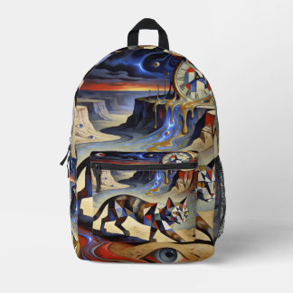 Surreal Cat Melting Clocks Dali Picasso Inspired Printed Backpack