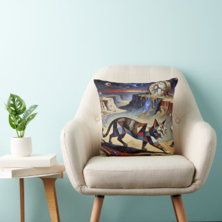 Surreal Cat Melting Clocks Dali Picasso Inspired Throw Pillow