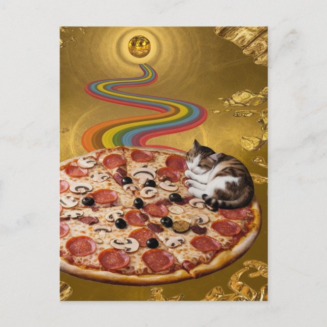 Surreal Cat on a Pizza Postcard (Front)