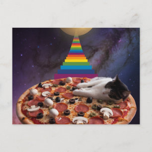 Surreal Cat Sleeping on a Pizza Postcard