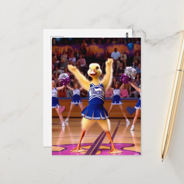 Surreal Cheerleading Duck Postcard (Front/Back In Situ)