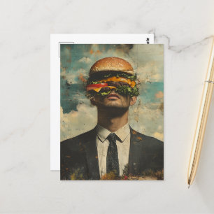 Surreal Cheeseburger Man Postcard