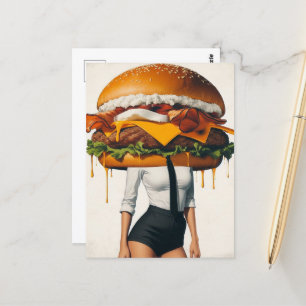 Surreal Cheeseburger Woman  Postcard