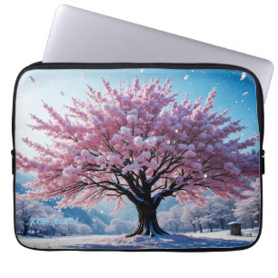Surreal Cherry Blossom Tree in Snowy Landscape Laptop Sleeve