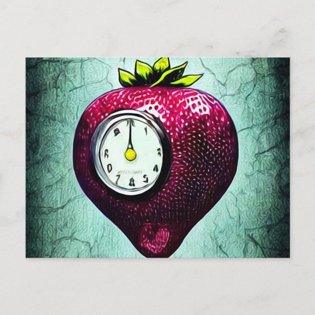 Surreal Clock Strawberry Postcard (Front)