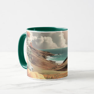 Surreal Coastal Landscape With Flowers And Clouds Mug