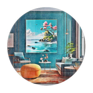 Surreal Coastal Paradise Wall Art for Modern Homes Cutting Board