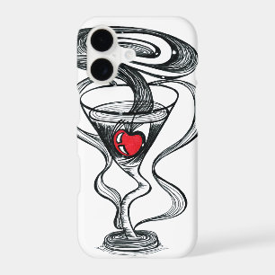 Surreal Cocktail Glass Heart Ink Drawing Phone Cas