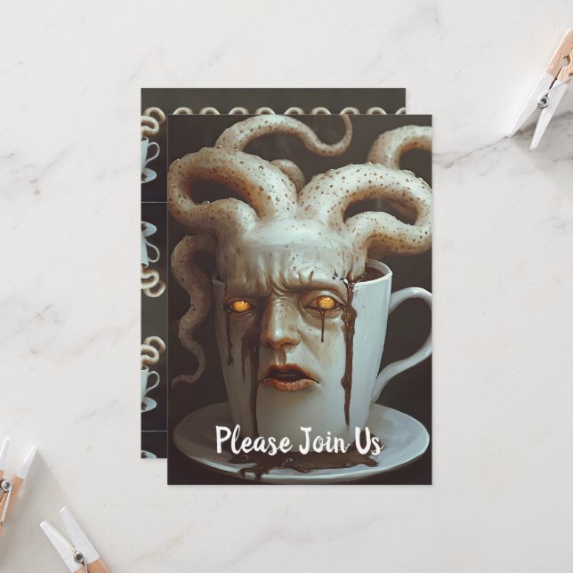 Surreal Coffee Octopus Invitation (Front/Back In Situ)