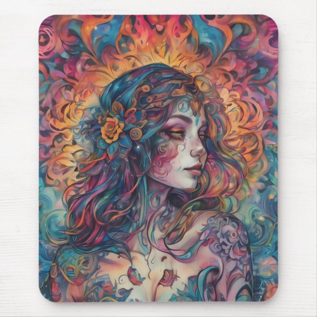 "Surreal Colour Swirl Lady" Art Mouse Pad (Front)